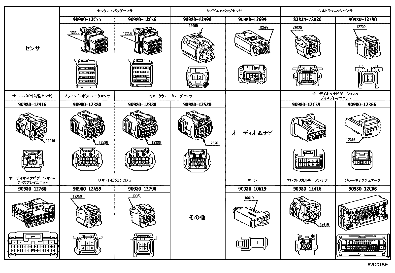 Toyota COROLLA 线束和卡夹 EPC diagram — 82D015E