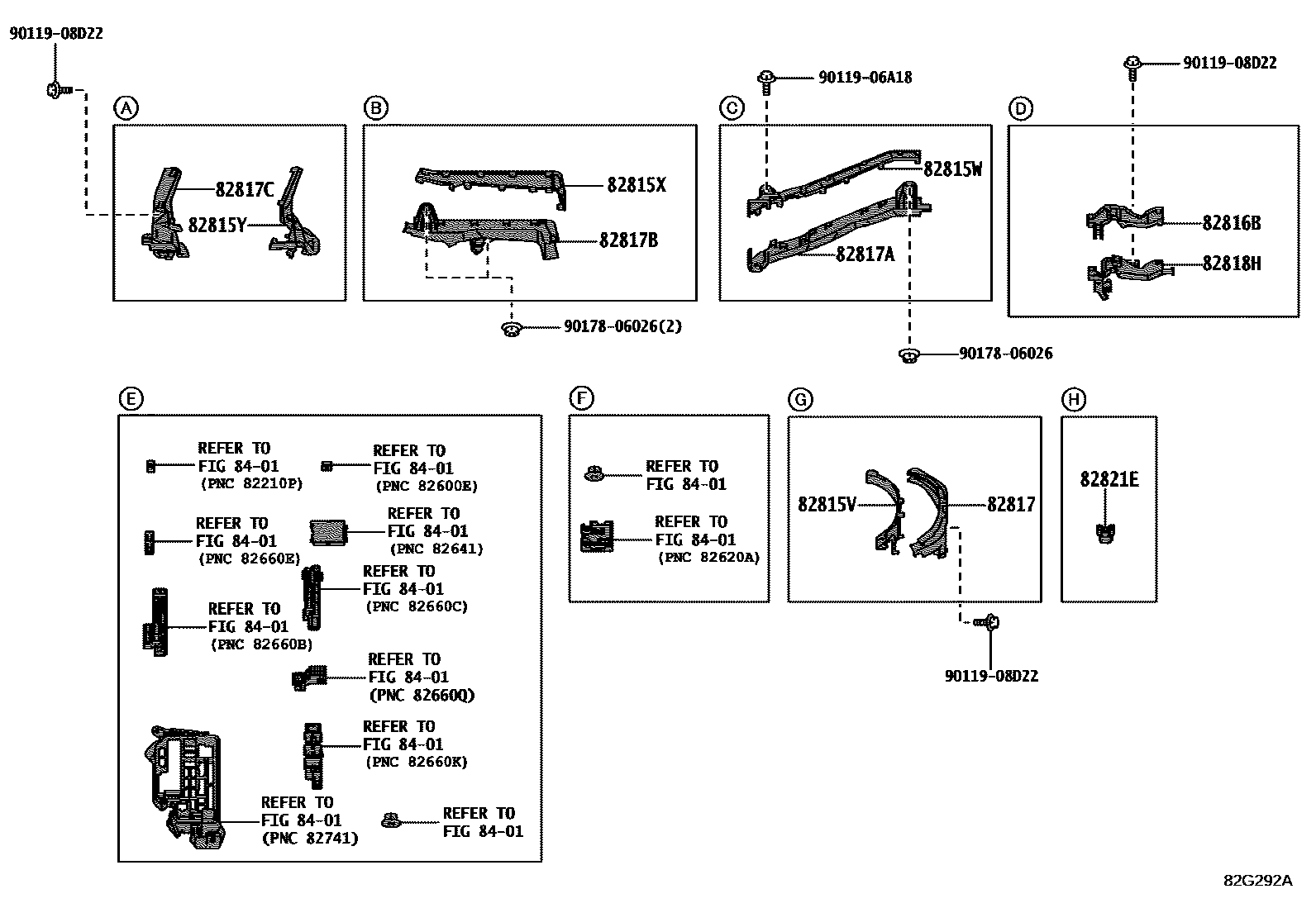 Toyota COROLLA 线束和卡夹 EPC diagram — 82G292A
