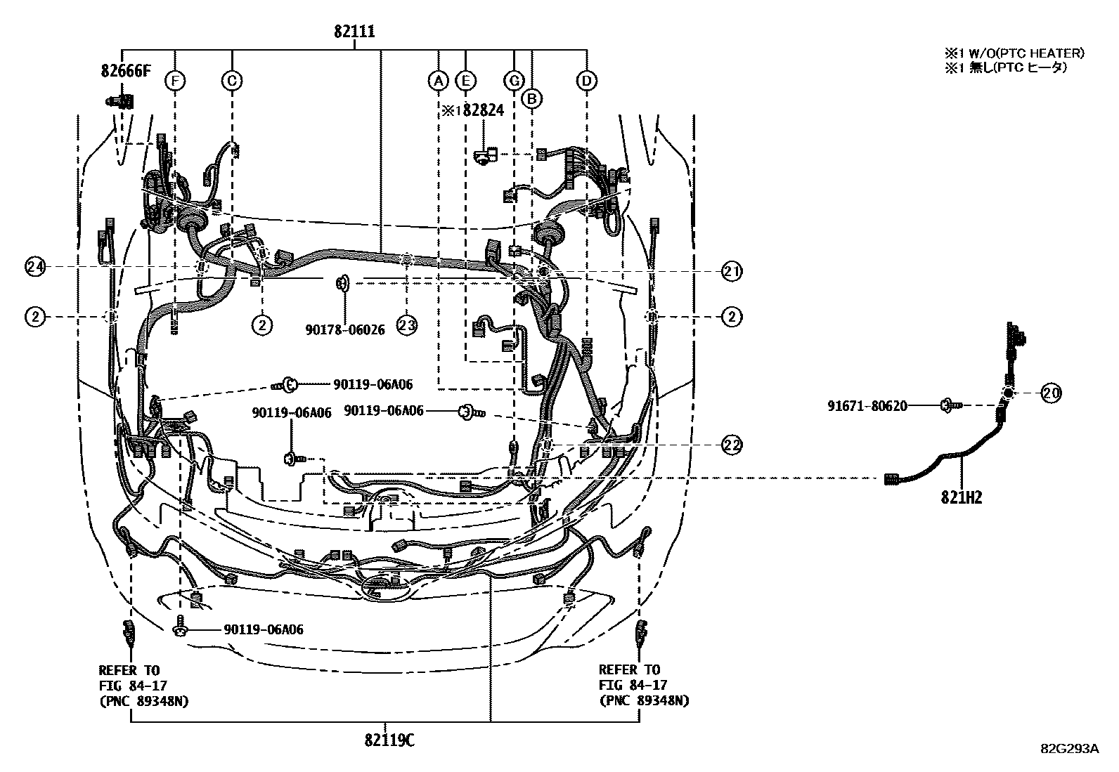 Toyota COROLLA 线束和卡夹 EPC diagram — 82G293A