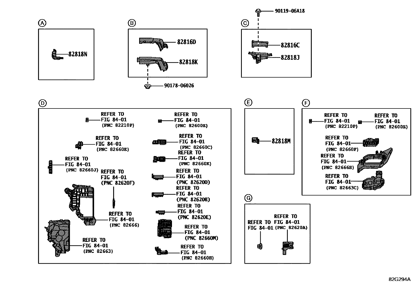 Toyota COROLLA 线束和卡夹 EPC diagram — 82G294A