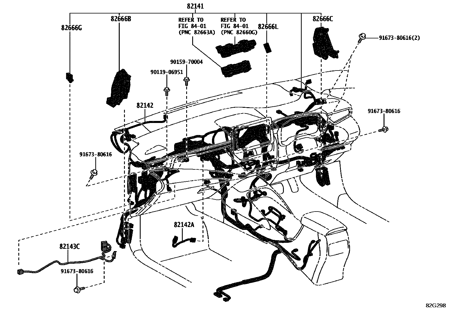 Toyota COROLLA 线束和卡夹 EPC diagram — 82G298