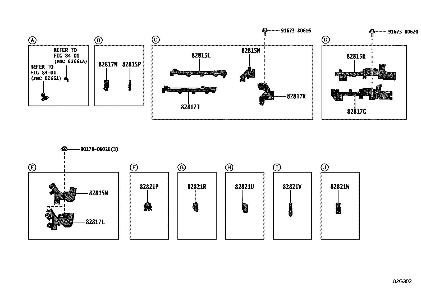 Toyota COROLLA 线束和卡夹 EPC diagram — 82G302