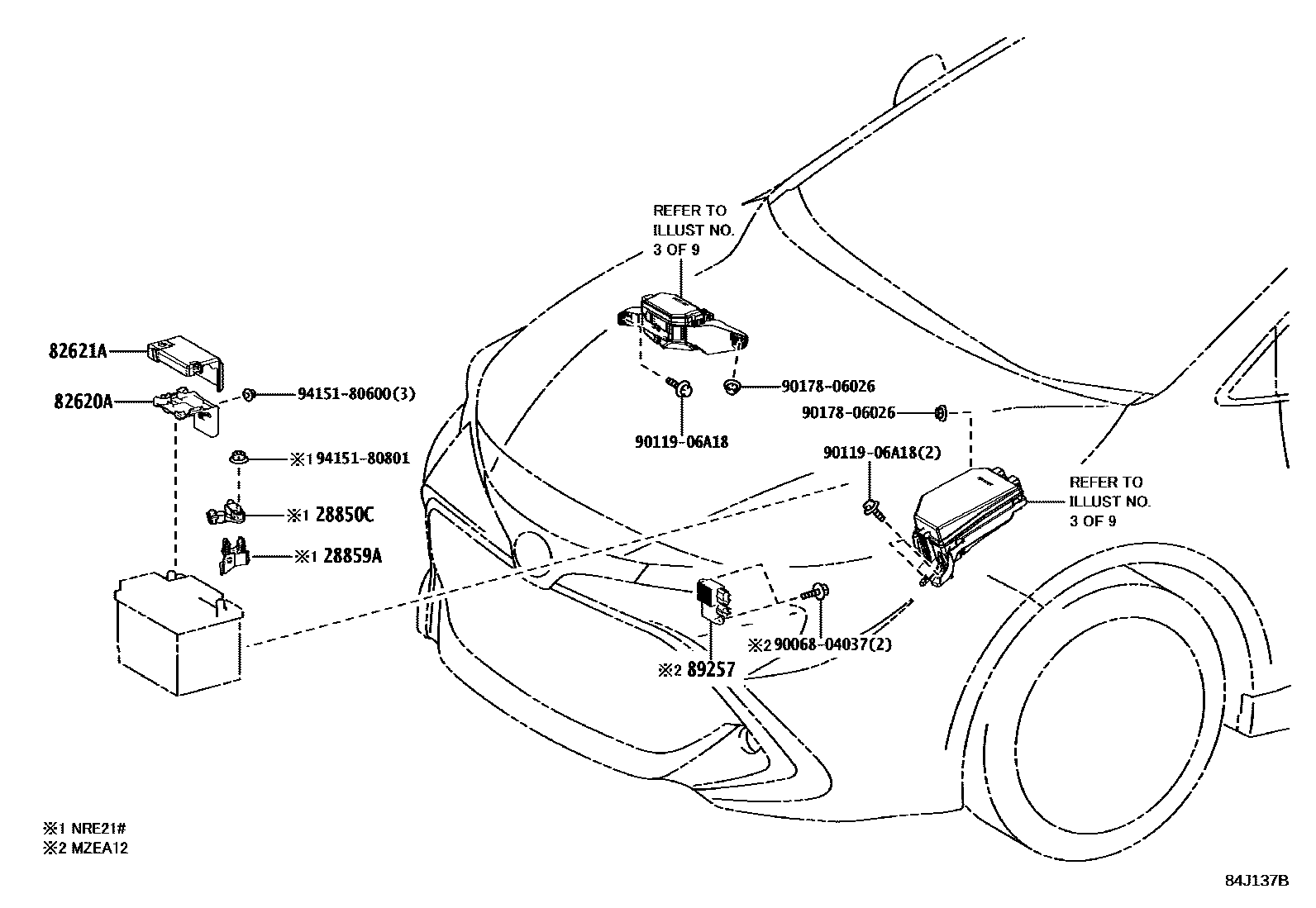 Toyota COROLLA 开关和继电器和ECU EPC diagram — 84J137B