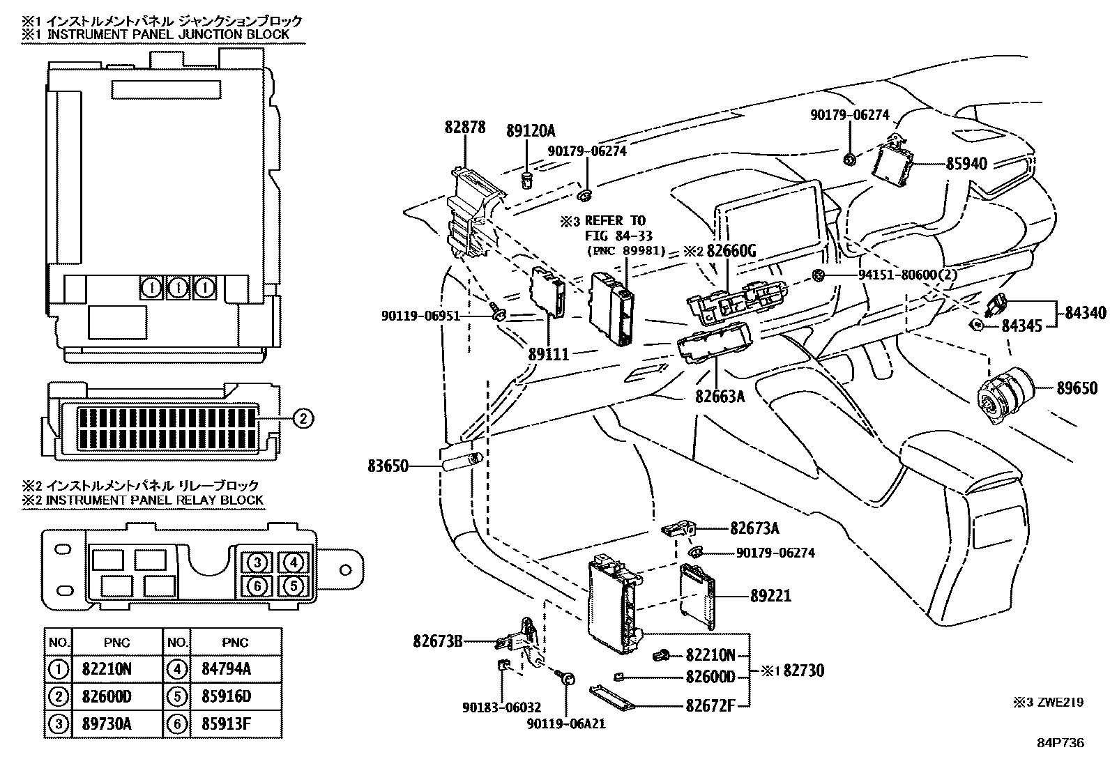 Toyota COROLLA 开关和继电器和ECU EPC diagram — 84P736