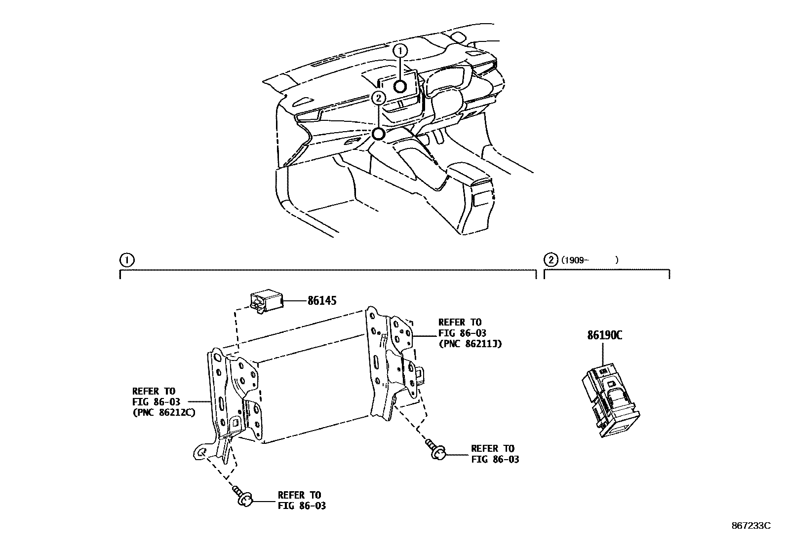 Toyota COROLLA 收音机、放大器和冷凝器 EPC diagram — 867233C