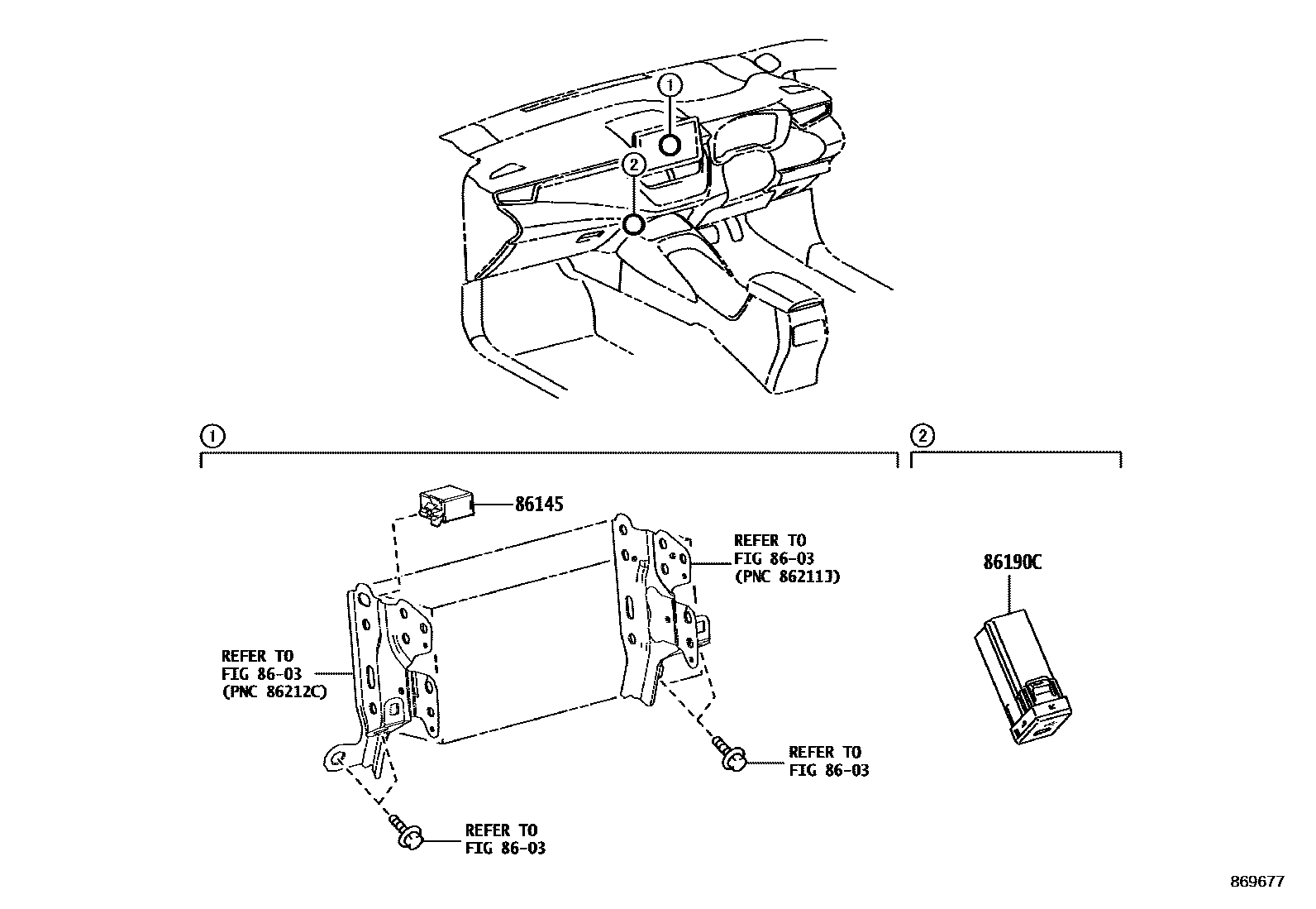 Toyota COROLLA 收音机、放大器和冷凝器 EPC diagram — 869677