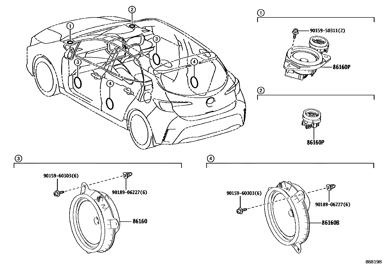 Toyota COROLLA 扬声器 EPC diagram — 868198