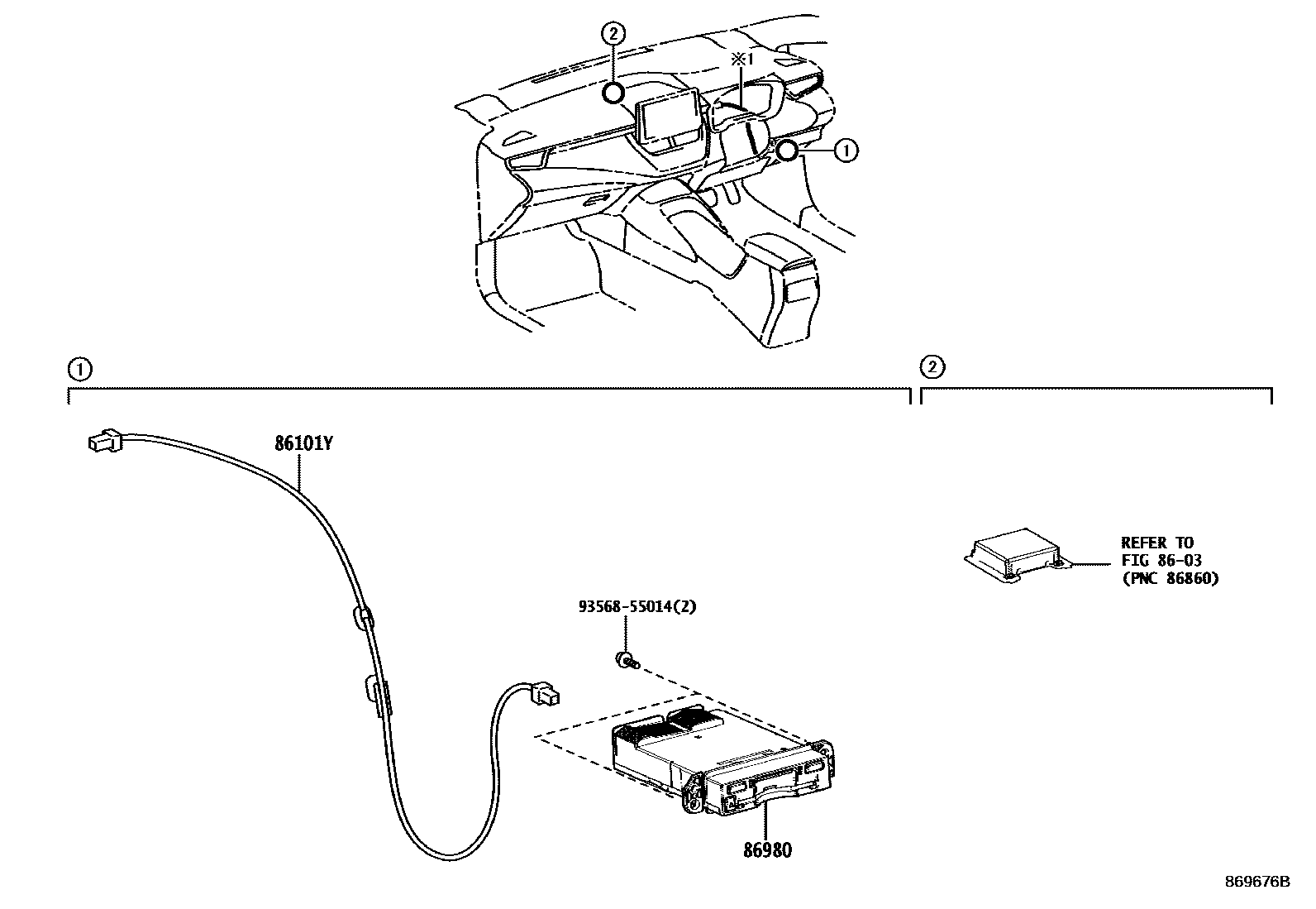Toyota COROLLA 收音机通信和ETC EPC diagram — 869676B