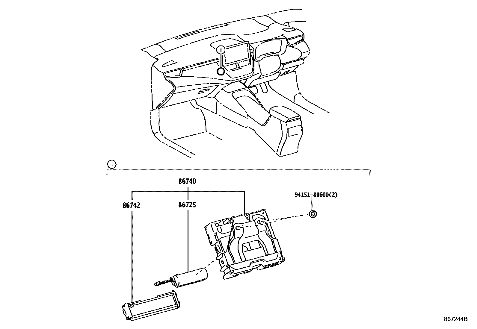 Toyota COROLLA 车载电话和呼救装置 EPC diagram — 867244B