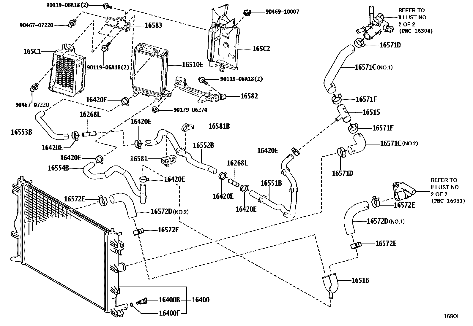 Toyota COROLLA RADIATOR & WATER OUTLET EPC diagram — 1690II