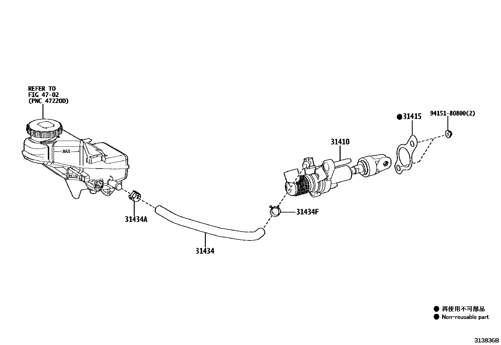 Toyota COROLLA 离合器总泵 EPC diagram — 313836B