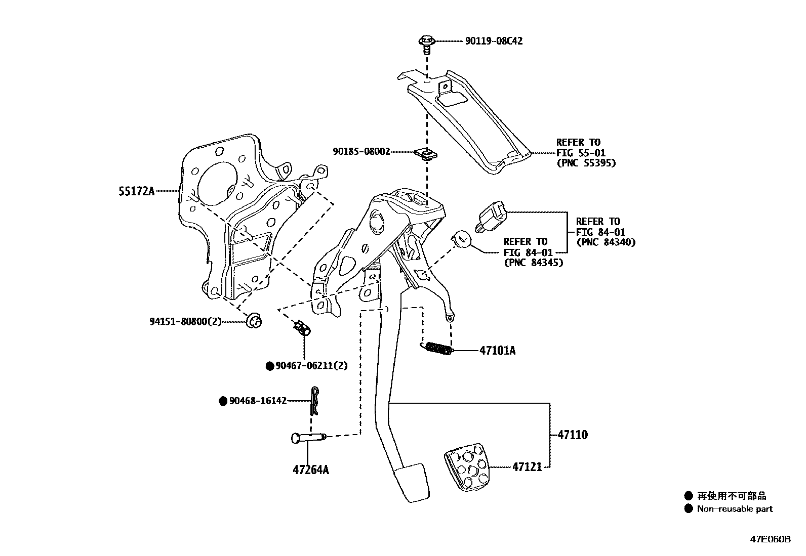 Toyota COROLLA Brake Pedal & Bracket EPC diagram — 47E060B