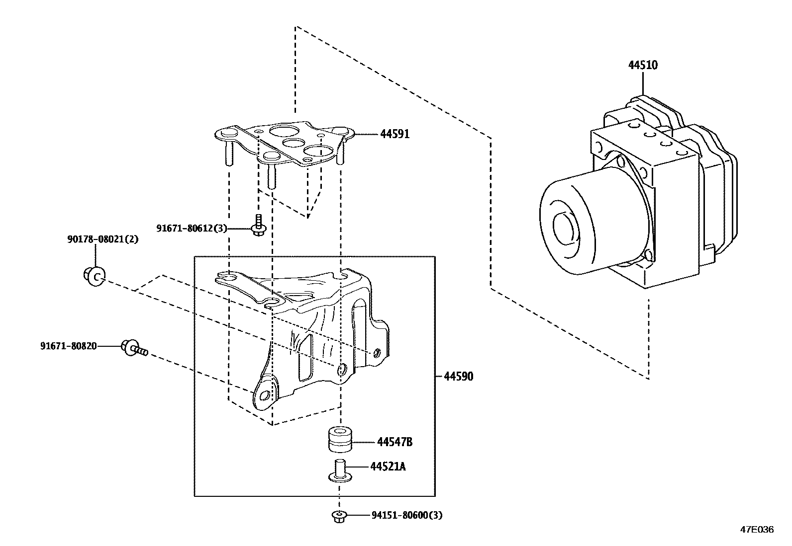 Toyota COROLLA 制动配管和卡箍 EPC diagram — 47E036