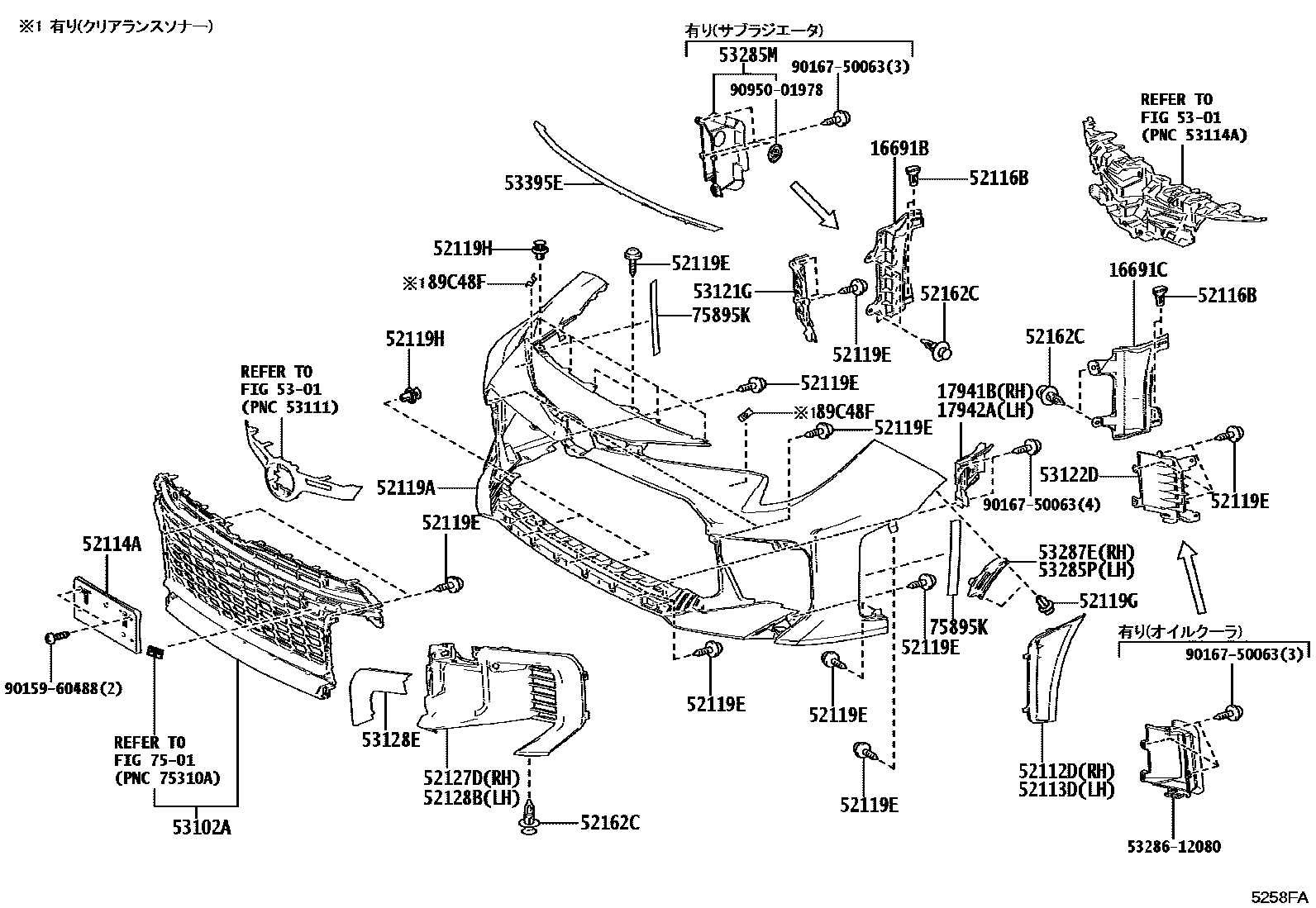 Toyota COROLLA 前保险杠及附件 EPC diagram — 5258FA