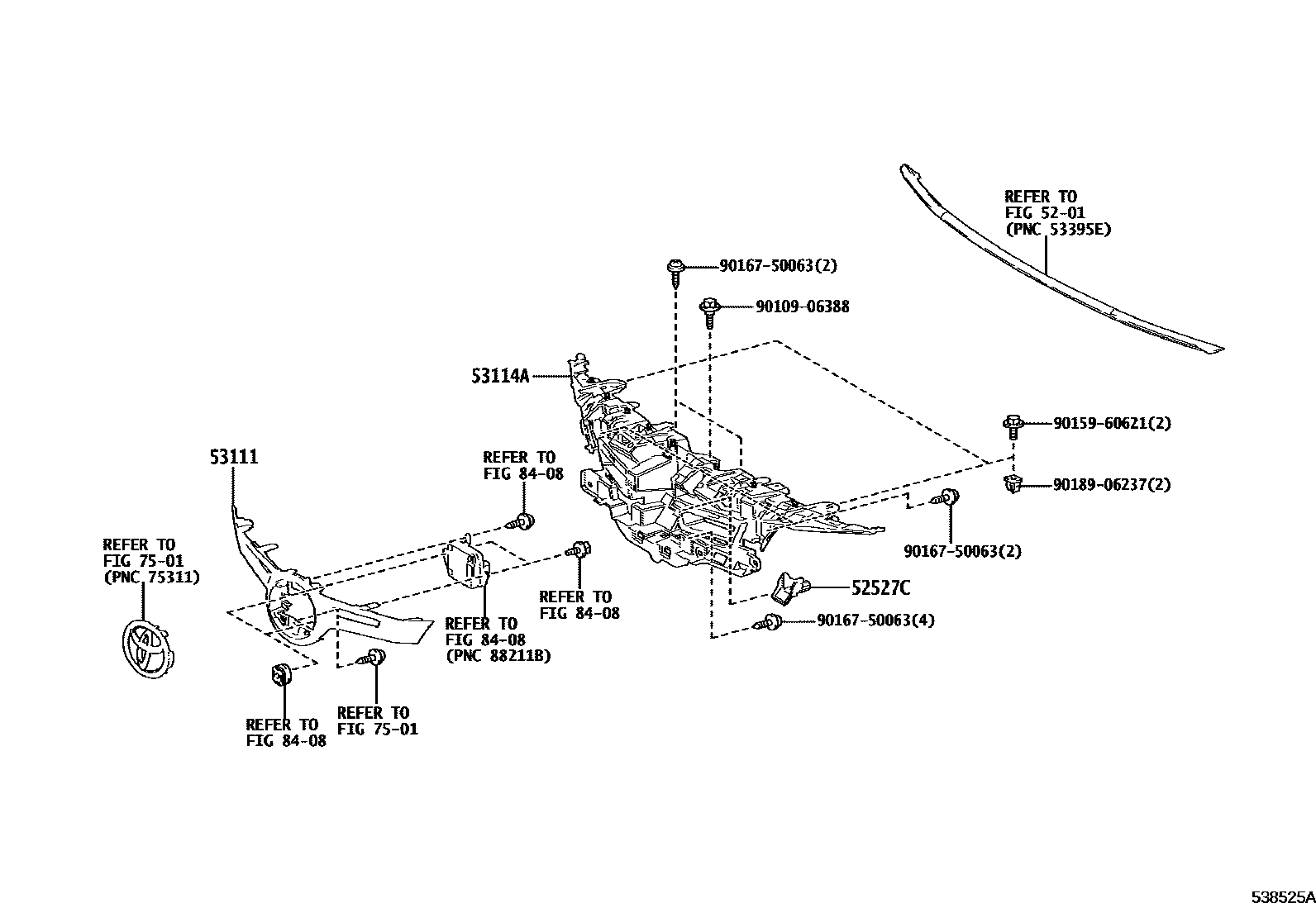 Toyota COROLLA radiator grille EPC diagram — 538525A