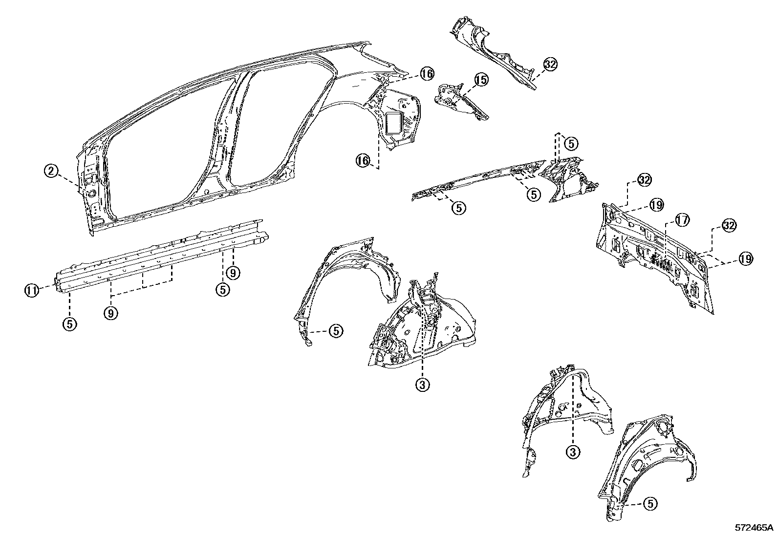 Toyota COROLLA hole plug EPC diagram — 572465A