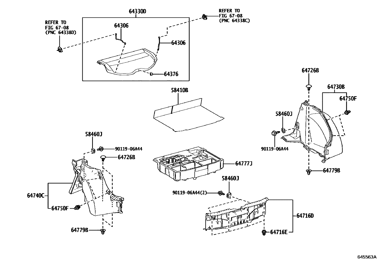 Toyota COROLLA 底板和底板装饰罩 EPC diagram — 645563A