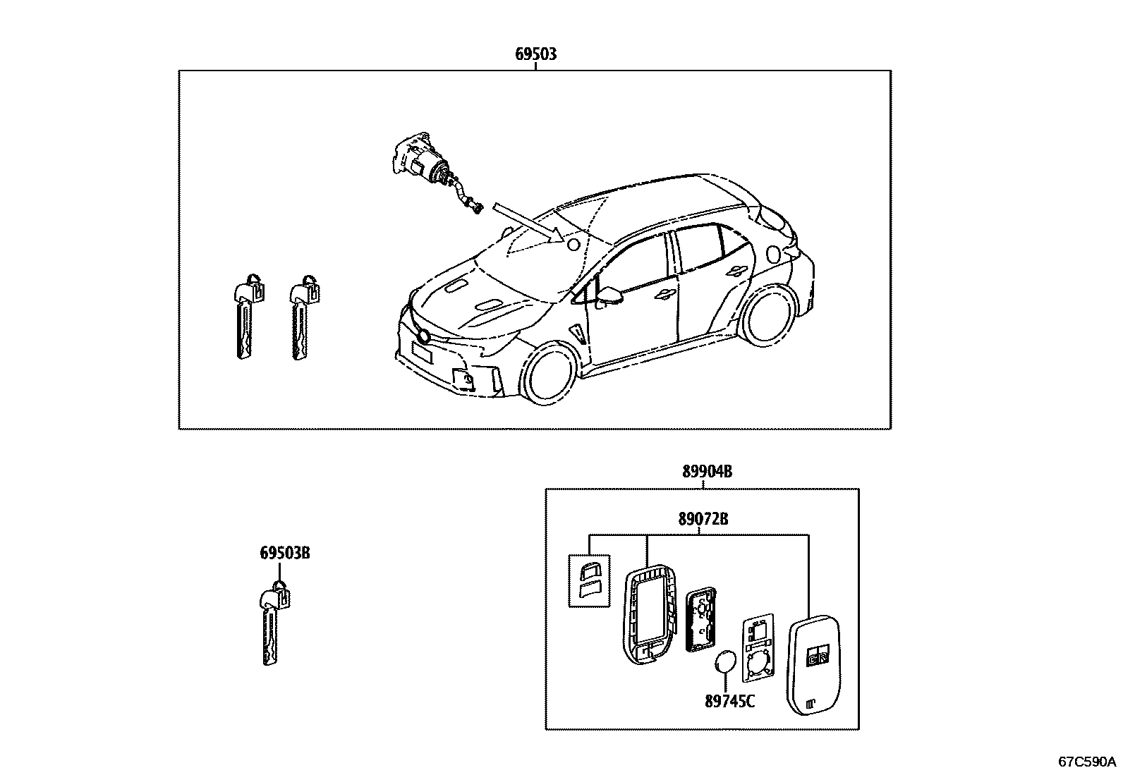 Toyota COROLLA 锁芯组件 EPC diagram — 67C590A
