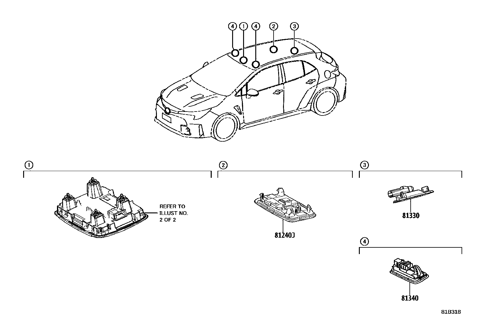 Toyota COROLLA 车内灯 EPC diagram — 81B318