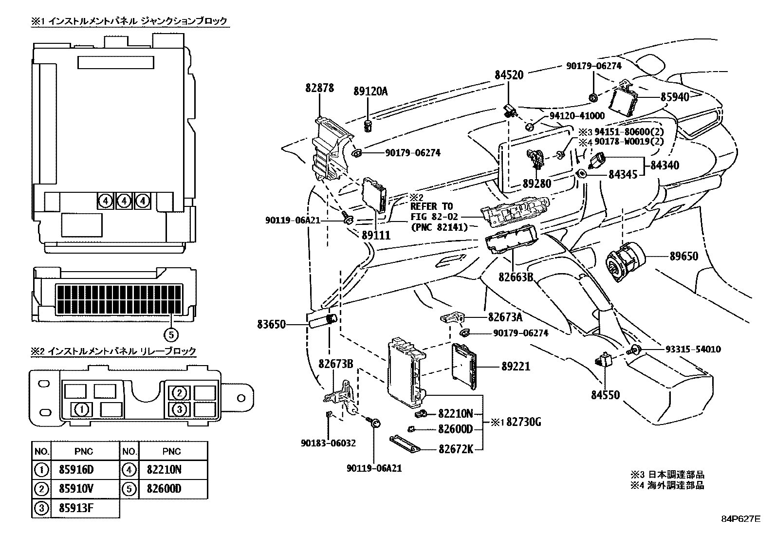 Toyota COROLLA 开关和继电器和ECU EPC diagram — 84P627E