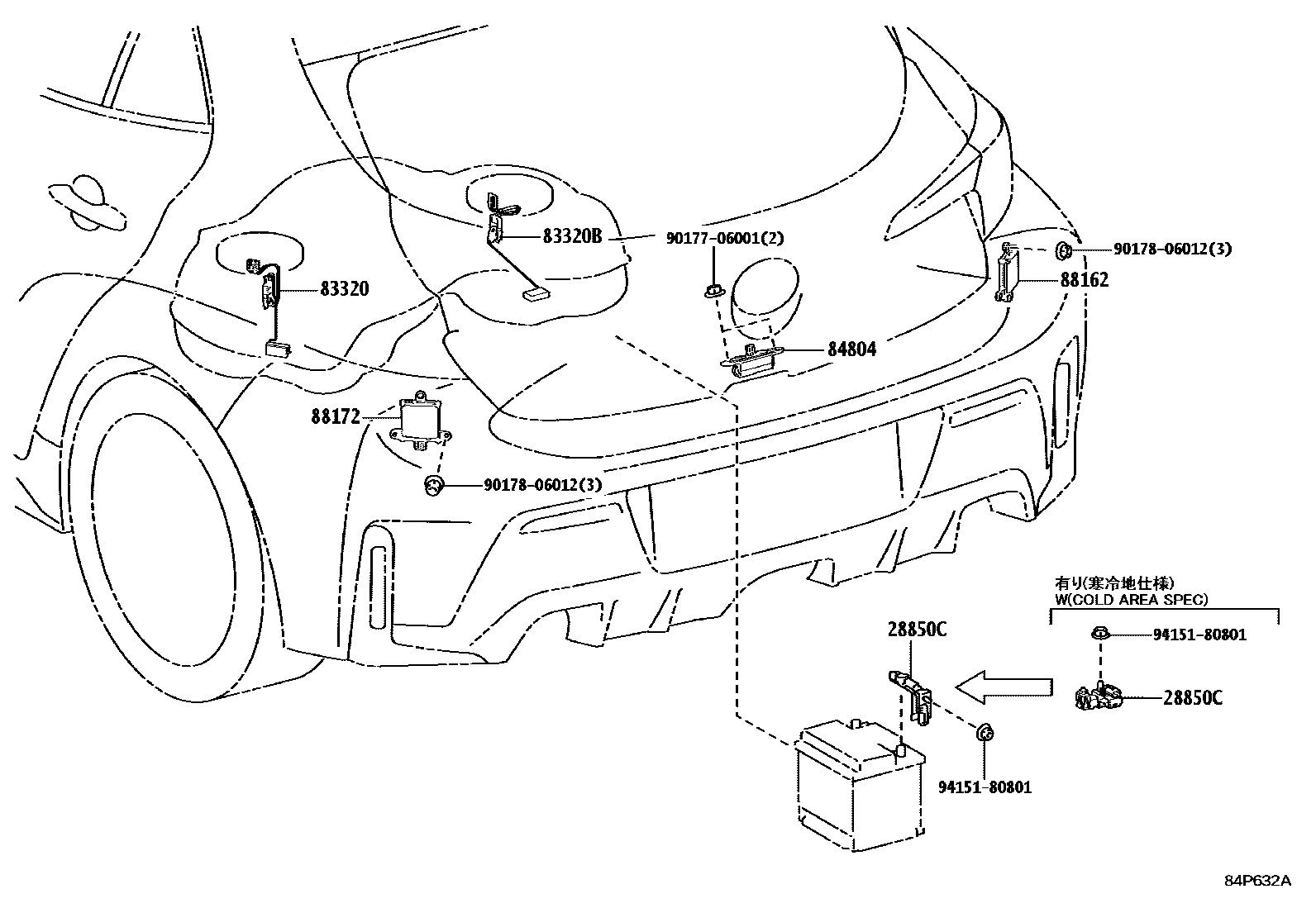 Toyota COROLLA 开关和继电器和ECU EPC diagram — 84P632A