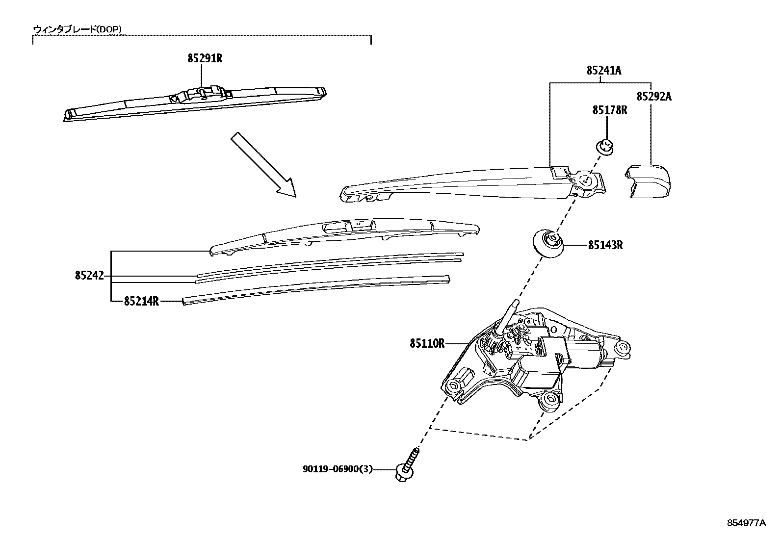 Toyota COROLLA 后刮水器 EPC diagram — 854977A