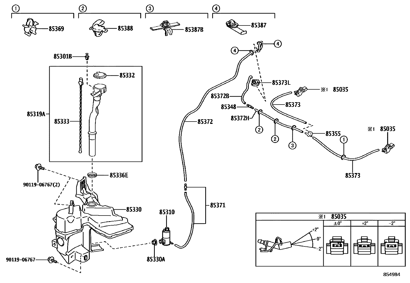 Toyota COROLLA 挡风玻璃清洗器 EPC diagram — 854984