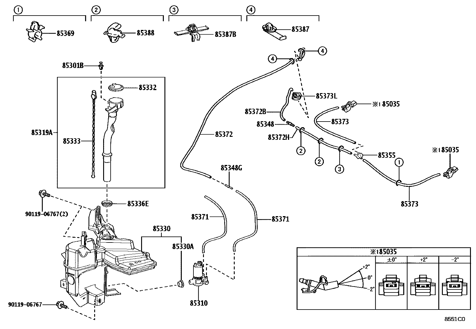 Toyota COROLLA 挡风玻璃清洗器 EPC diagram — 8551C0