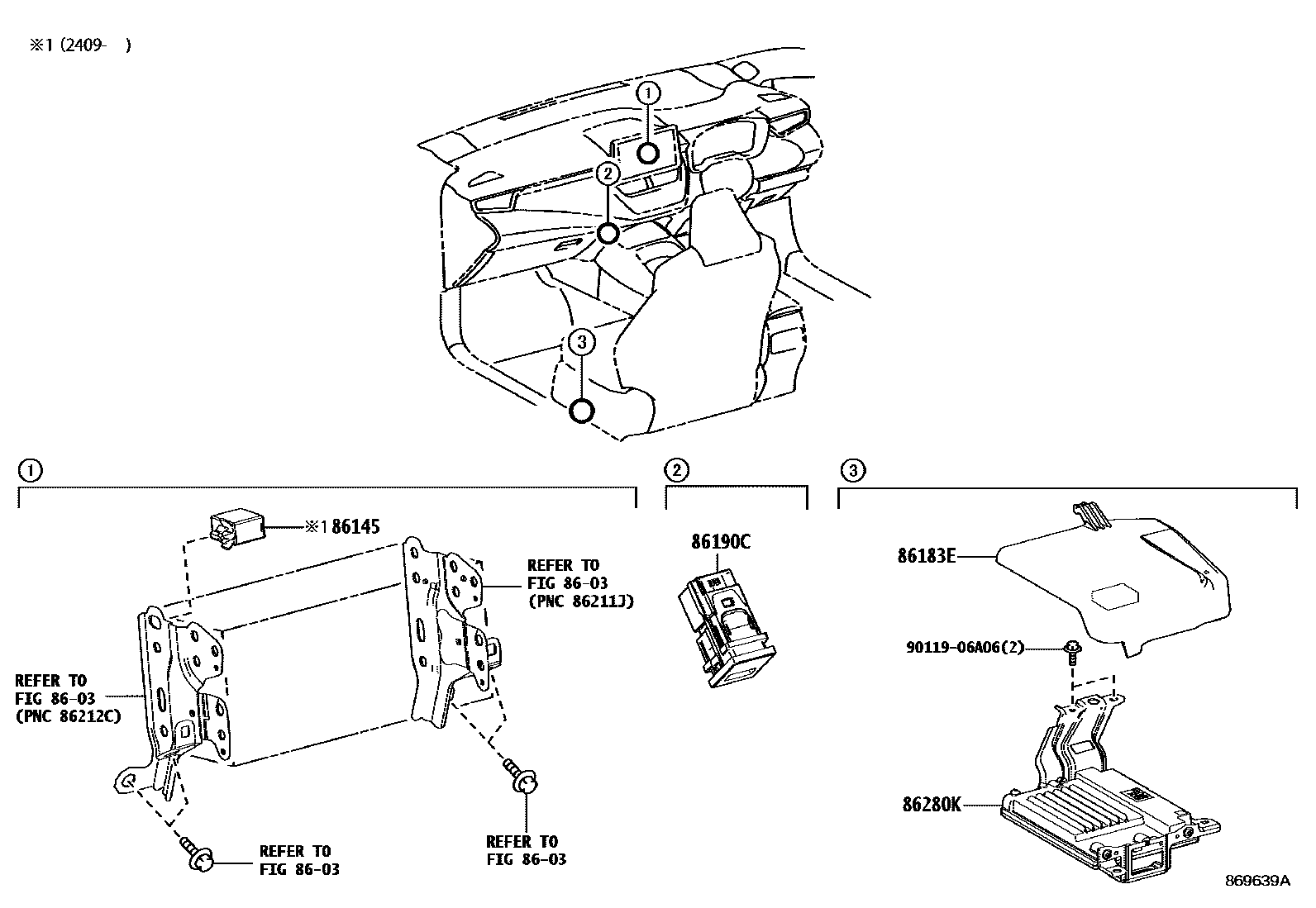 Toyota COROLLA 收音机、放大器和冷凝器 EPC diagram — 869639A