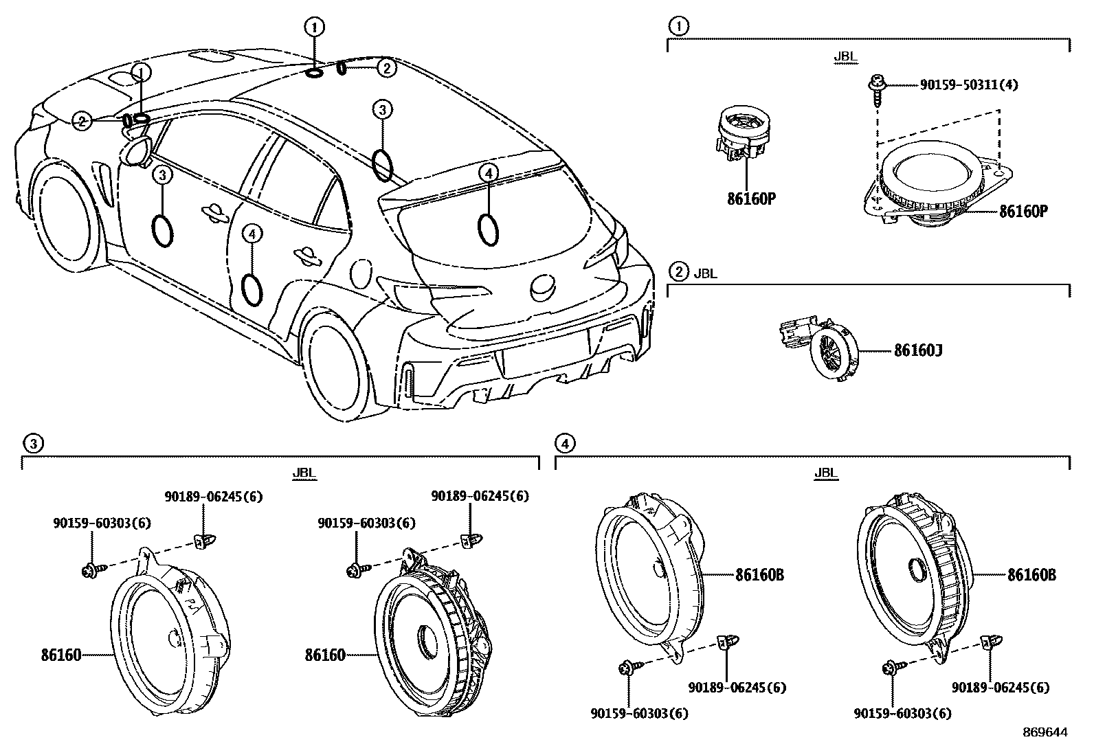 Toyota COROLLA 扬声器 EPC diagram — 869644