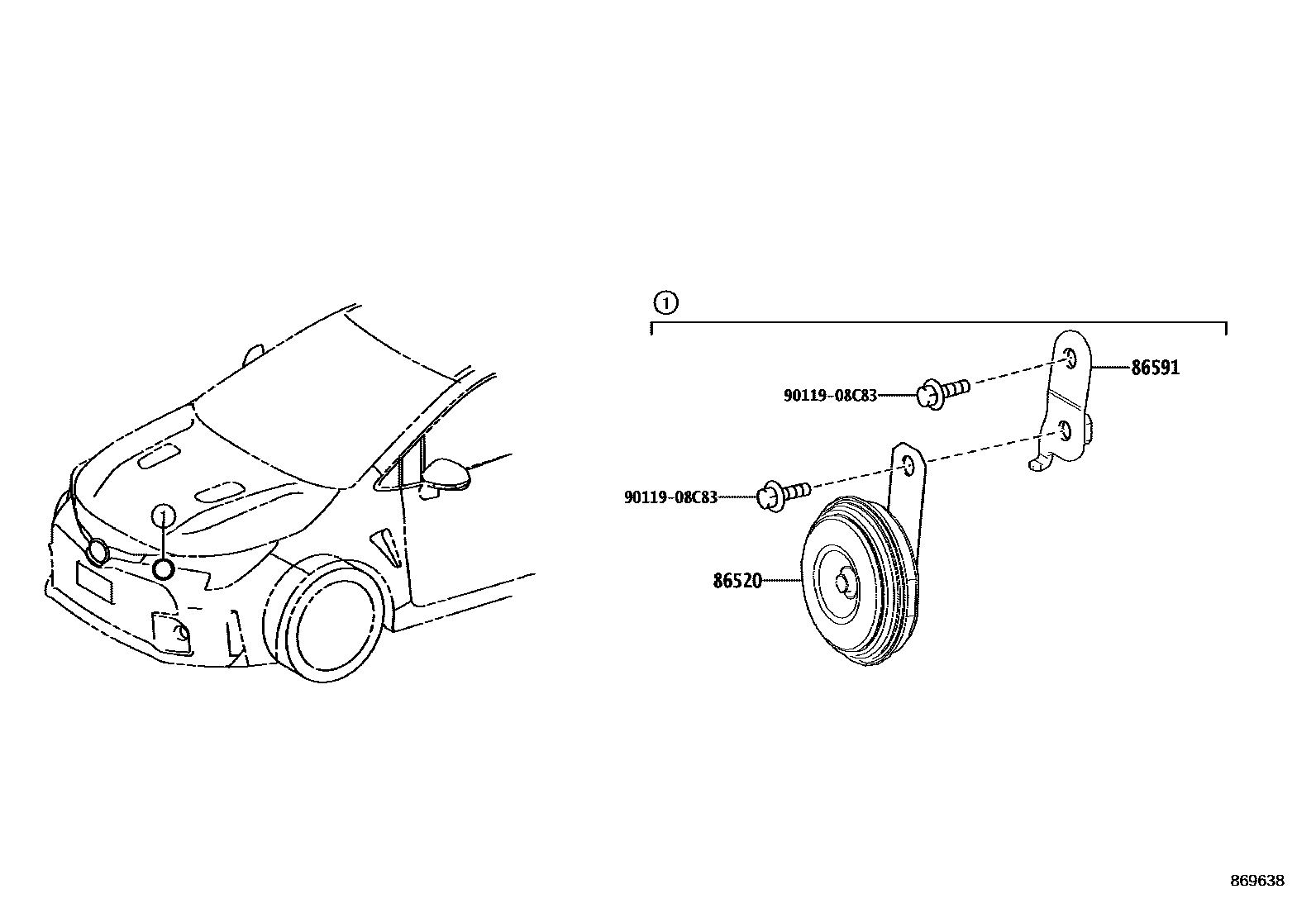 Toyota COROLLA 喇叭 EPC diagram — 869638