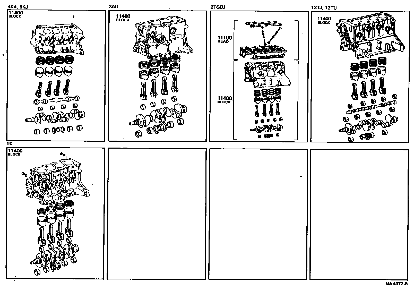 Toyota COROLLA Short Block Assembly EPC diagram — MA4072B