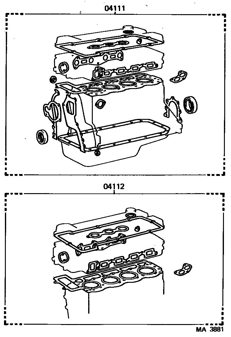 Toyota COROLLA Engine Overhaul Gasket Kit EPC diagram — MA3881