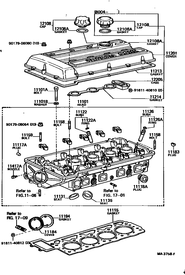 Toyota COROLLA Cylinder Head EPC diagram — MA3758F