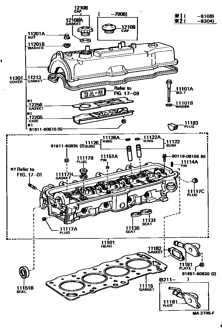 Toyota COROLLA Cylinder Head EPC diagram — MA3796F