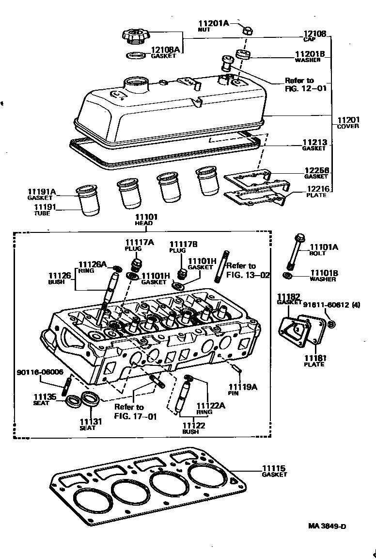 Toyota COROLLA Cylinder Head EPC diagram — MA3849D