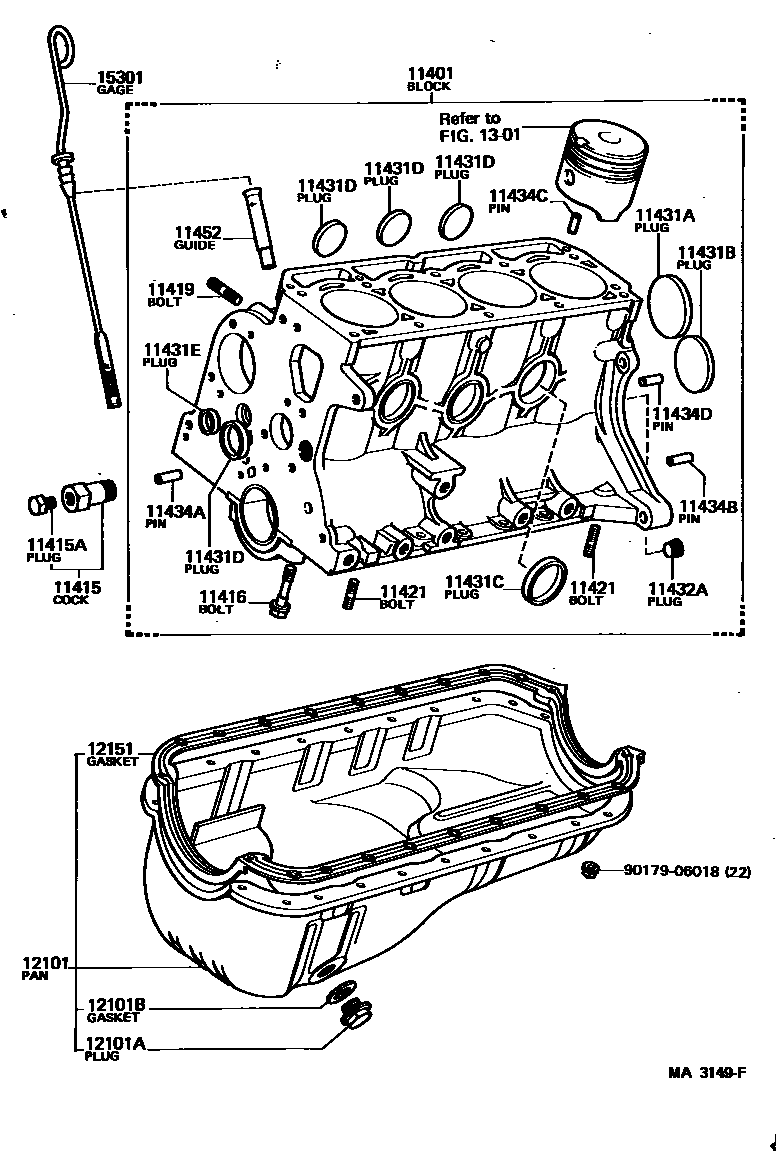 Toyota COROLLA Cylinder Block EPC diagram — MA3149F