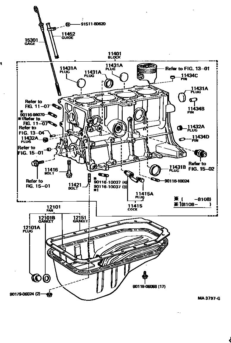 Toyota COROLLA Cylinder Block EPC diagram — MA3797G