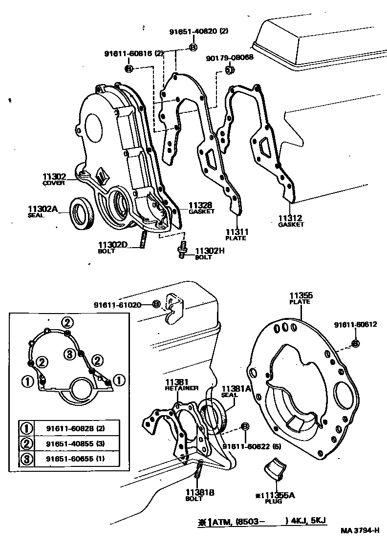 Toyota COROLLA Timing Gear Cover & Rear End Plate EPC diagram — MA3794H