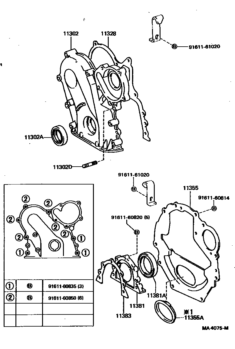 Toyota COROLLA Timing Gear Cover & Rear End Plate EPC diagram — MA4075M