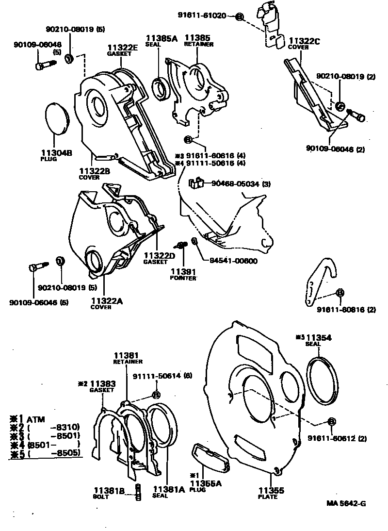 Toyota COROLLA Timing Gear Cover & Rear End Plate EPC diagram — MA5642G