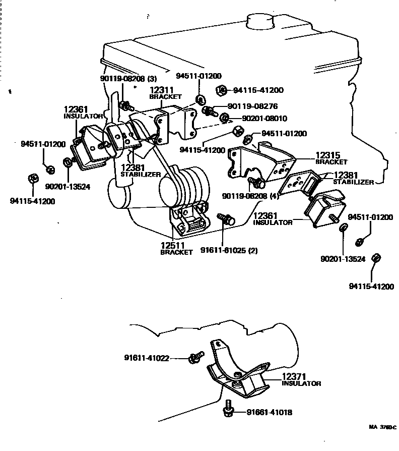 Toyota COROLLA Engine Mounting EPC diagram — MA3760C