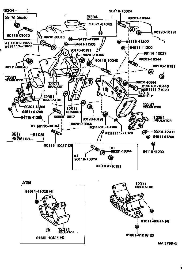 Toyota COROLLA Engine Mounting EPC diagram — MA3799G