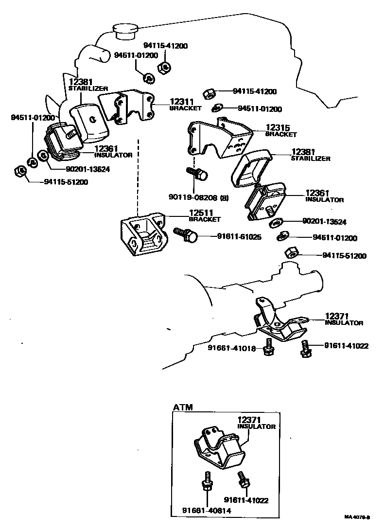 Toyota COROLLA Engine Mounting EPC diagram — MA4076B