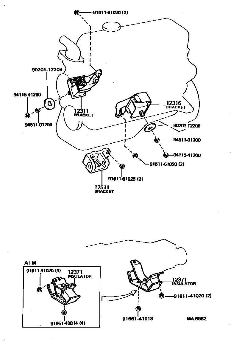 Toyota COROLLA Engine Mounting EPC diagram — MA6982