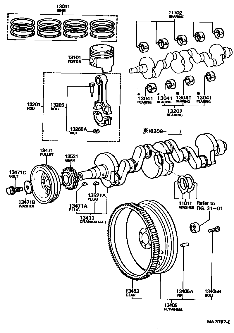 Toyota COROLLA Crankshaft & Piston EPC diagram — MA3762E