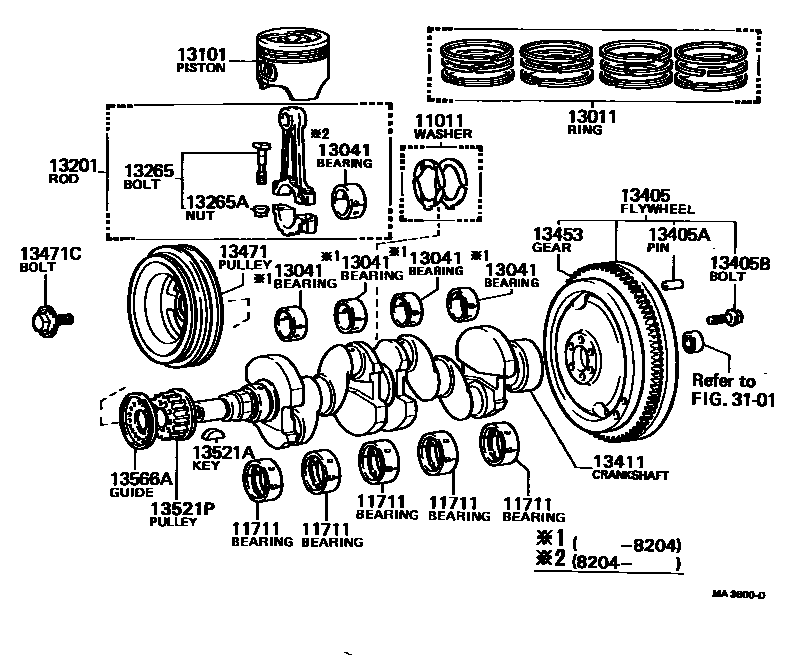 Toyota COROLLA Crankshaft & Piston EPC diagram — MA3800D
