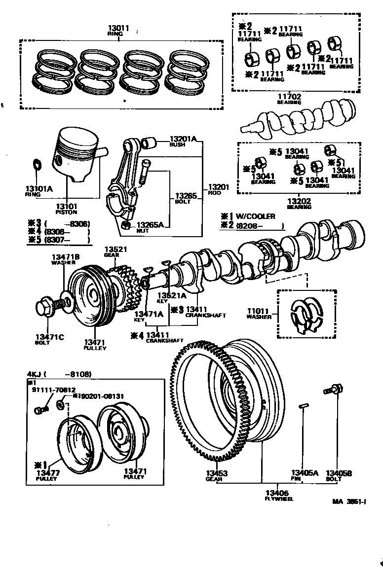 Toyota COROLLA Crankshaft & Piston EPC diagram — MA3851I