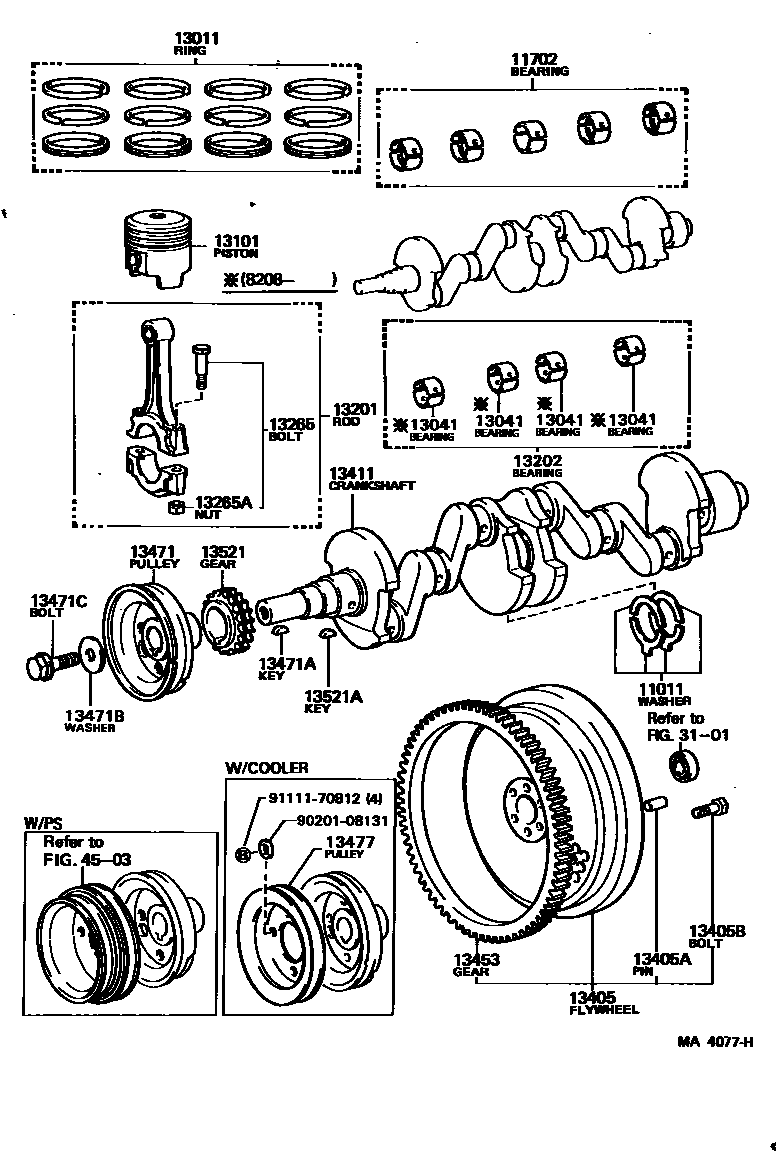 Toyota COROLLA Crankshaft & Piston EPC diagram — MA4077H