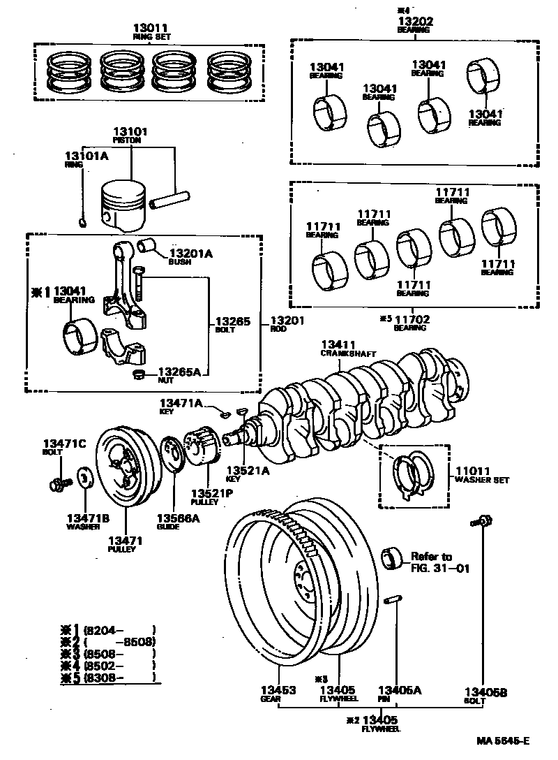 Toyota COROLLA Crankshaft & Piston EPC diagram — MA5645E